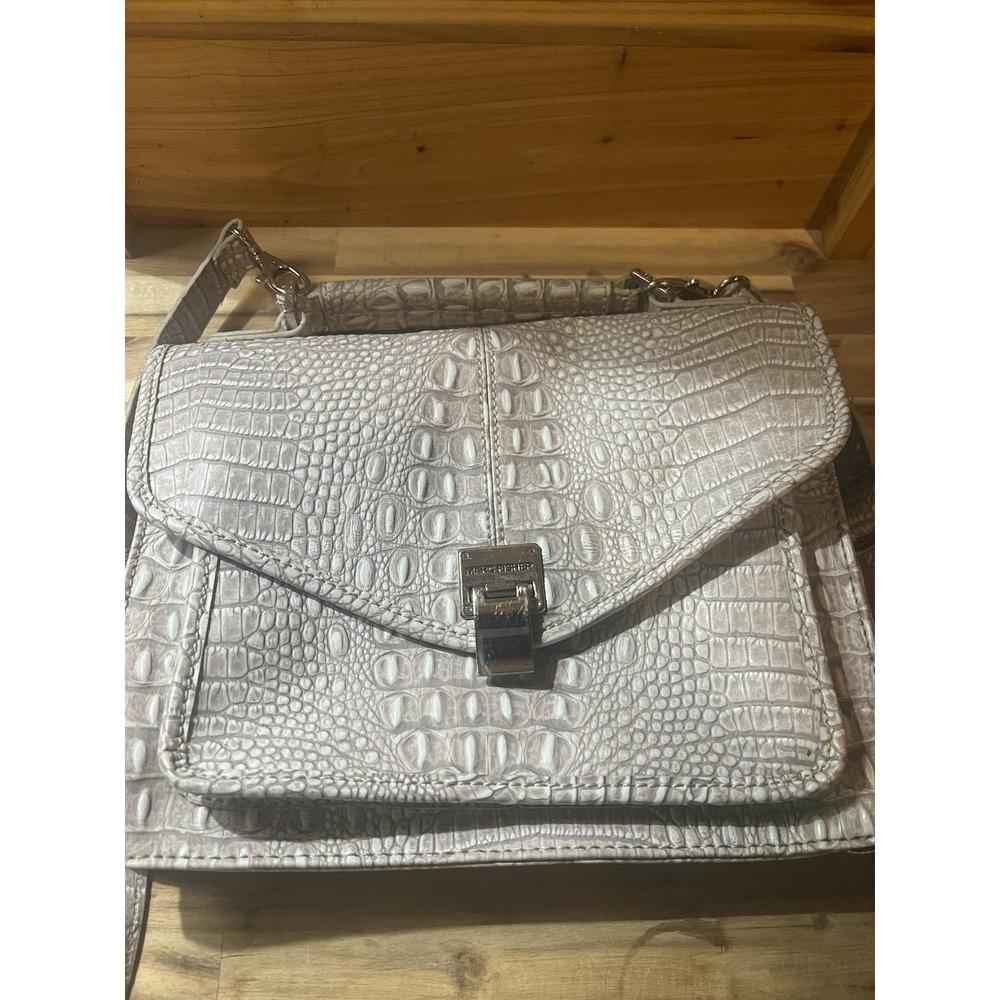 Marc Fisher Women's Gray Croc-Embossed Crossbody Turn Lock Silver Hardware